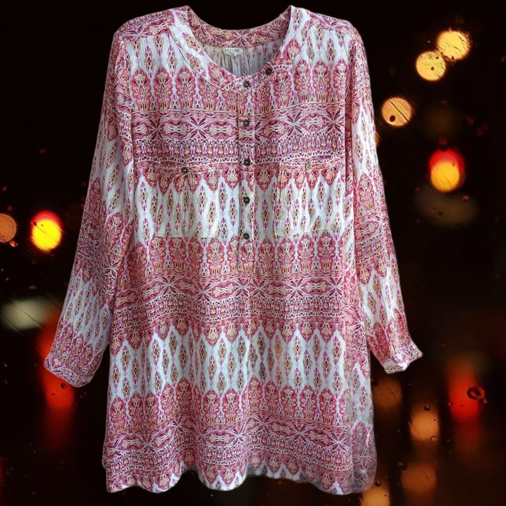 EN CREME Women's Long Sleeves Top Blouse Floral Size S